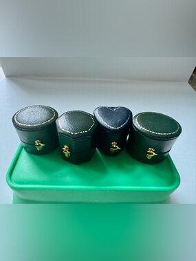 Dark Green Leatherette Jewelry Ring Boxes - Set of 4